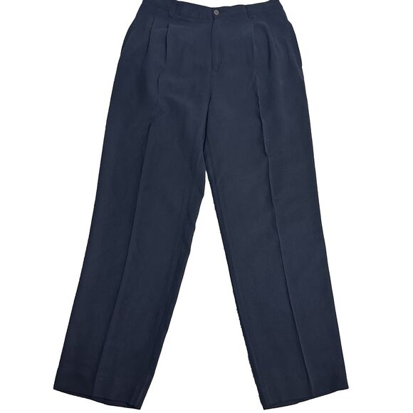 Tommy Bahama Men’s Silk Pleated Dress Pants 36 Navy Black Textured Relaxed Fit - Picture 1 of 12